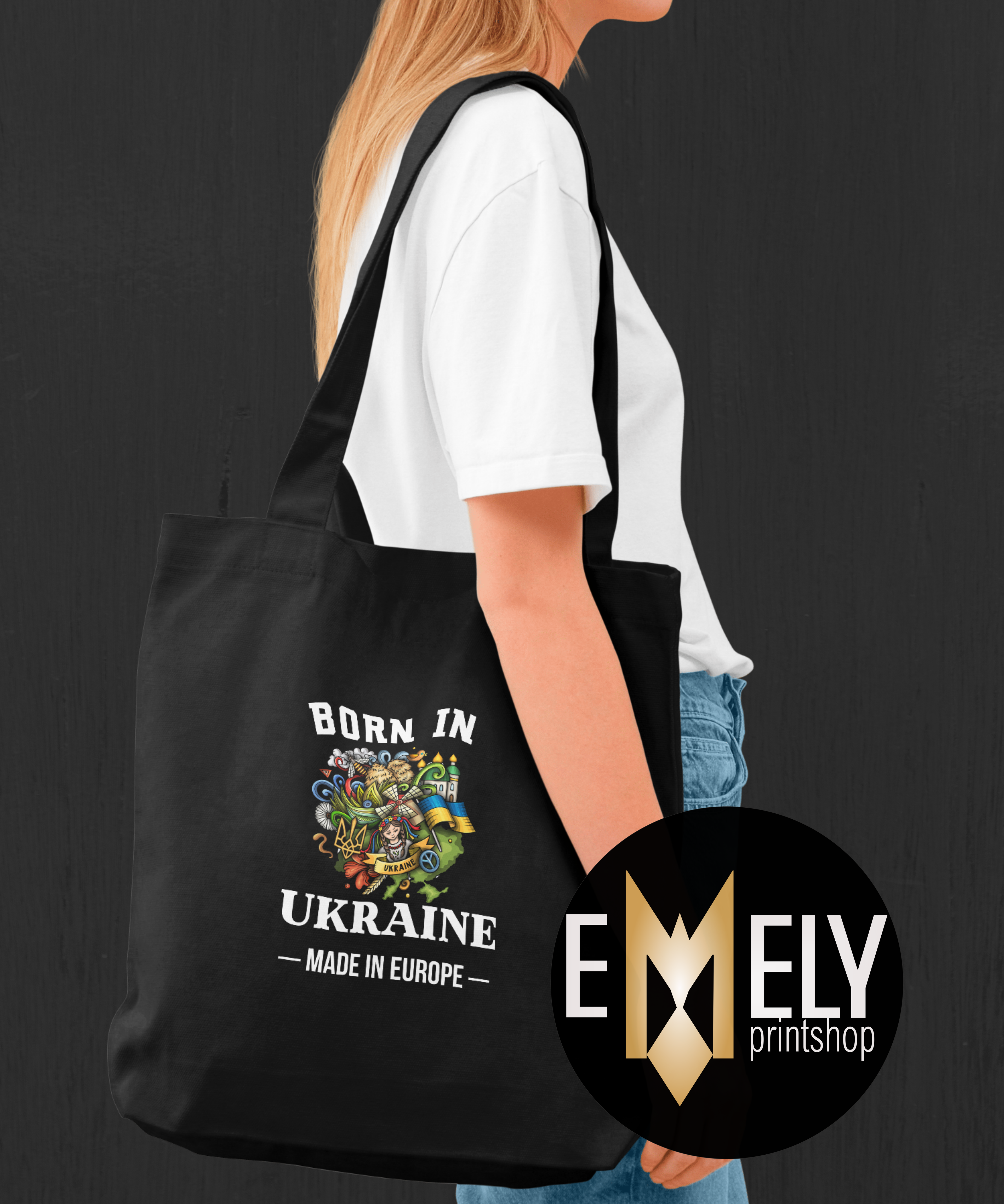 BORN IN UKRAINE – MADE IN EUROPE | Ukrainian Pride Tote Bag