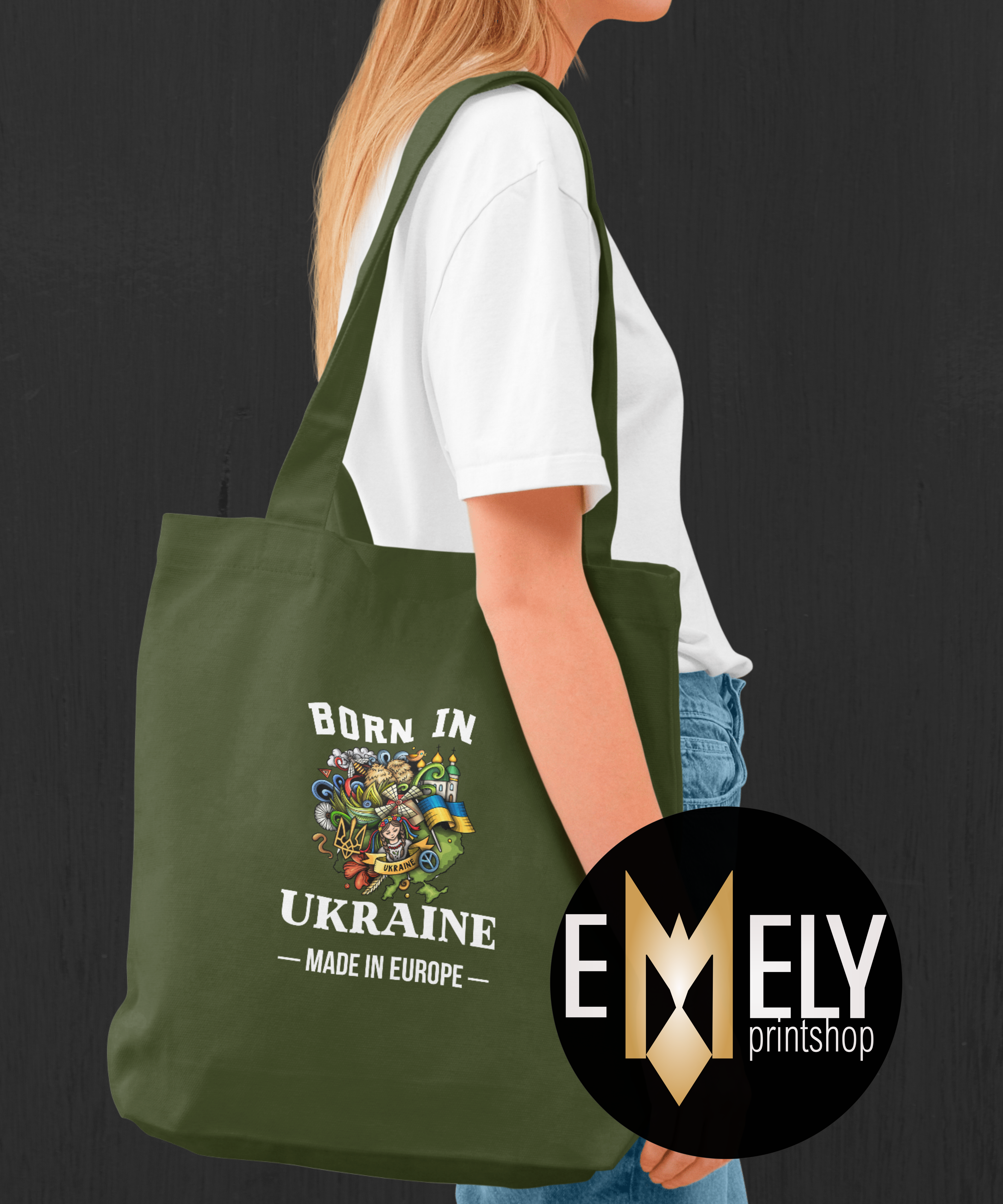 BORN IN UKRAINE – MADE IN EUROPE | Ukrainian Pride Tote Bag