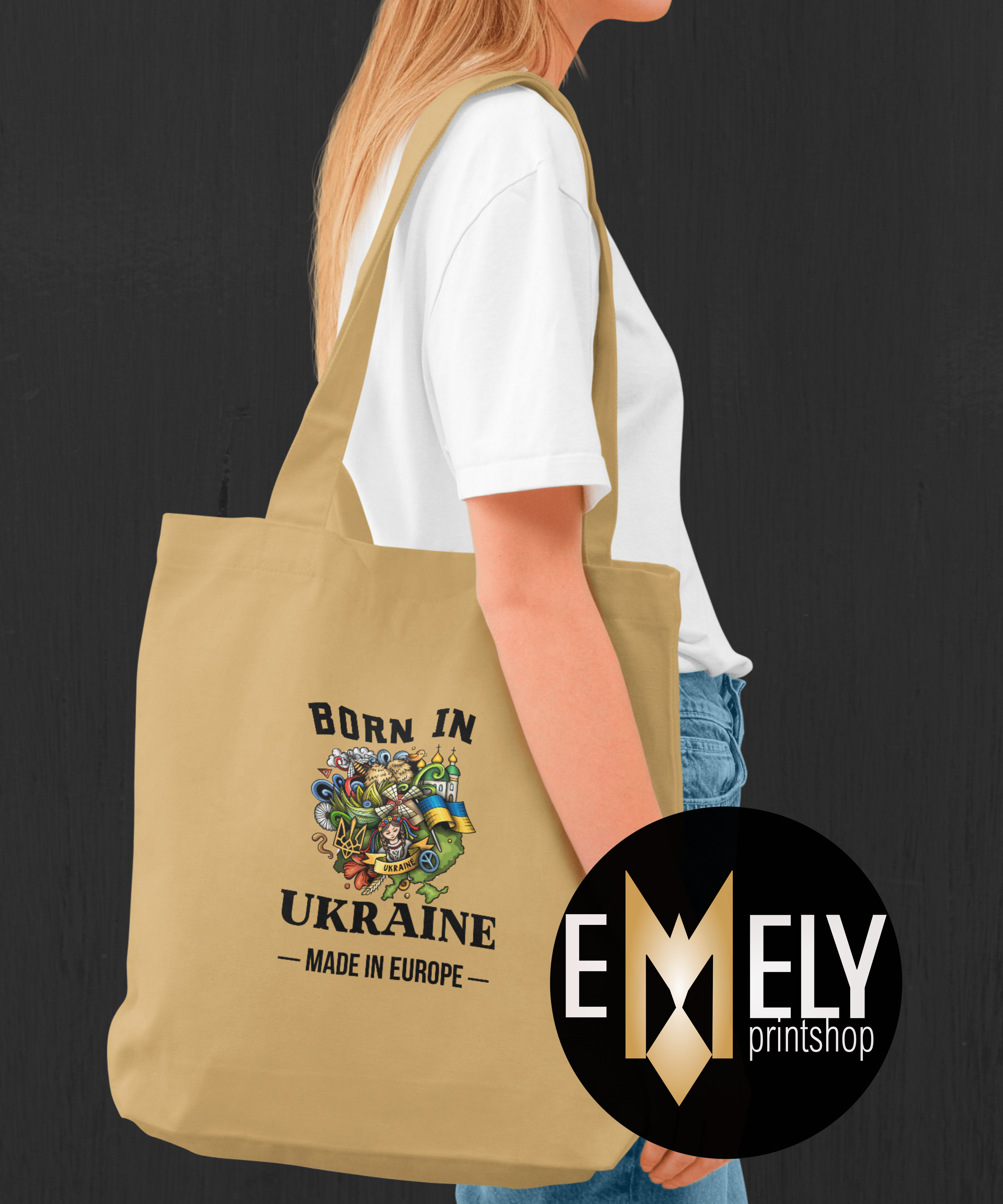 BORN IN UKRAINE – MADE IN EUROPE | Ukrainian Pride Tote Bag
